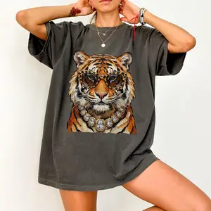Comfort Colors Glam Tiger Shirt, Preppy Tiger Graphic Tee, Bling Animal Print T-Shirt, Boujee Leopard Print Tiger Shirt, Trendy Everyday Fashion Graphic Top