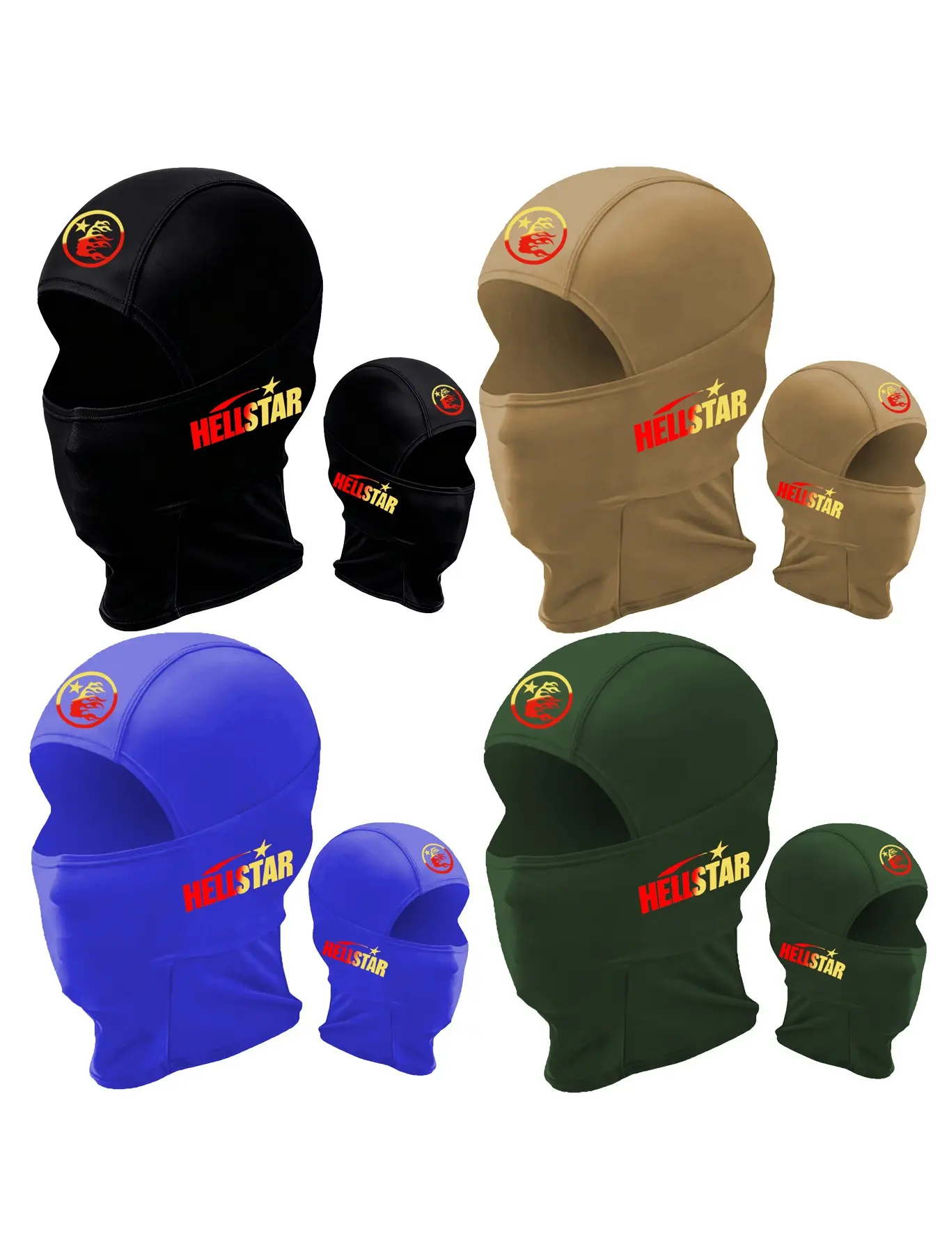 4pcs/2pcs/1pc Unisex Hip Hop Printing Full Face Balaclava Hood Mask Neck Gaiter Headwear Breathable Ski Mask for Men Women Outdoor Sports Hiking Fishing Commuting Suitable for Daily Wear
