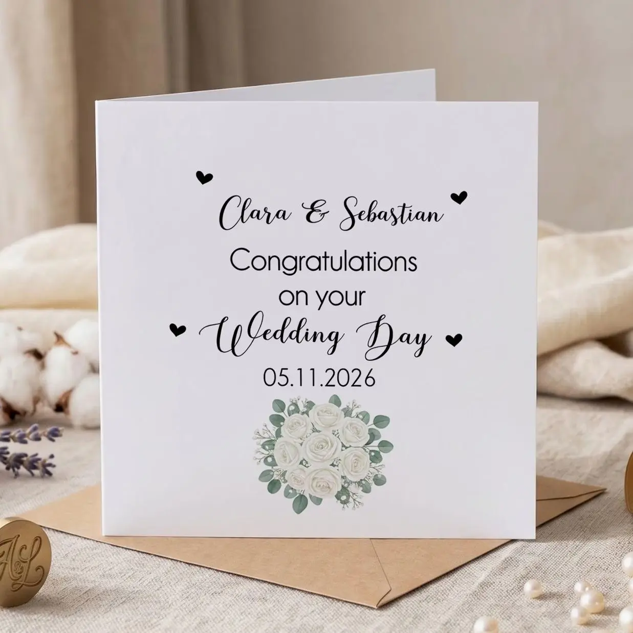 Personalized Botanical Wedding Card,Custom Wildflower Congratulations Card For Couple, Wedding Day Card, Newlyweds Keepsake Gift