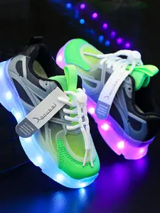 16 Color Modes USB Rechargeable LED Light Up Shoes, Sports Footwear, for Boys Girls, EUR 22-37 Breathable Mesh Glow Sneakers, Toddler/Kids No-tie Elastic Drawstring Luminous Dancing Party Shoes, Lightweight Anti-Slip Athletic Street Dance Birthday Gifts