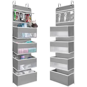 Over The Door Organizer Storage, Wall Mount Hanging Organizer with 4 Large Capacity Pocket Organizers and 3 Small Pockets for  Essentials, Toys, , and Sundries (Grey, 1 Pack)