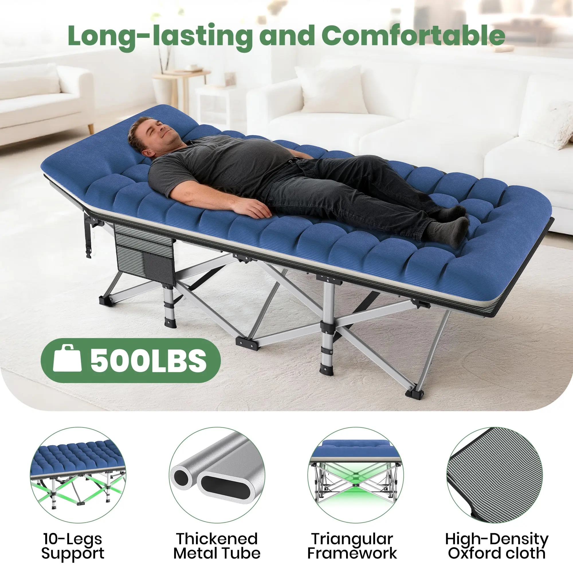 GVDV Folding XXL Camping Cot with 2 Sided Comfort Mattress, 78"x32" Portable Folding Bed for Adults, Extra Wide Sleeping Bed for Camp Office Nap Beach Travel