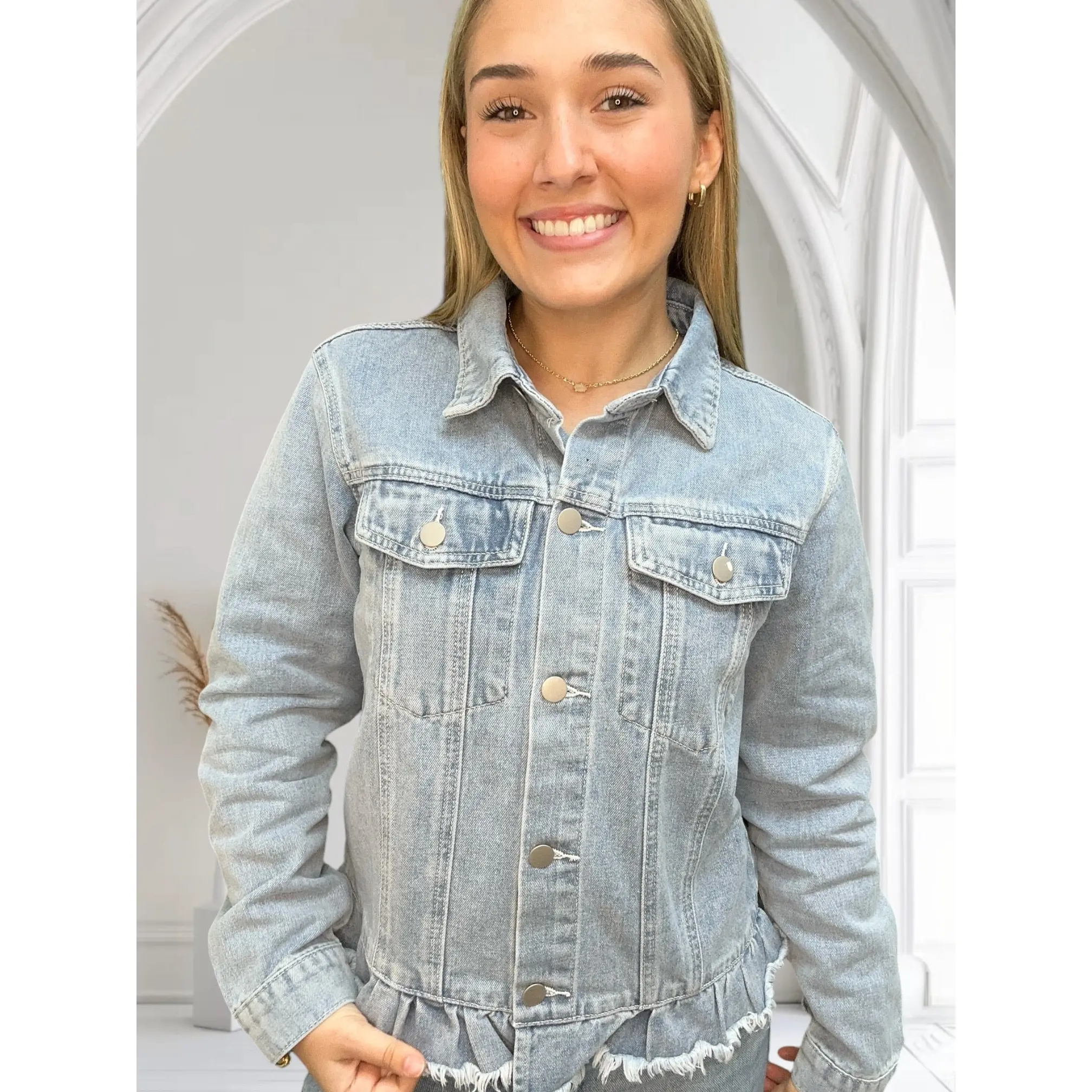 Distressed Ruffle Denim Jacket