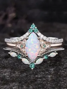 3pcs Opal & Emerald Stackable Ring Set Ultimate Fairy Tale Princess Vibe Chef’s Kiss for Proposals Weddings Anniversaries & Everyday Wear. Perfect Romantic Gift for Girlfriends & Partners.