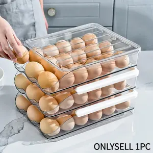 Transparent Multi-Layer Egg Storage Box, Refrigerator Slide-Type Egg Roller, Fresh-Keeper Design, Ideal for Organized Kitchen Use, Refrigerator Egg Organizer, Stackable Fridge Organizer, Refrigerator Accessories