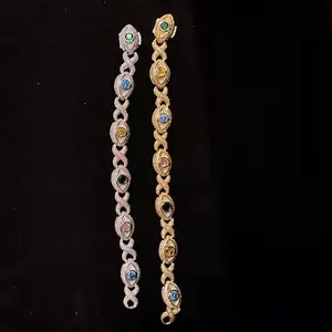 M2-9243 Evil Eye Iced Out Bracelet, Multicolor Gem Accent, Streetwear Bling Statement, Hip Hop Vibe, Party & Daily Wear summerwins