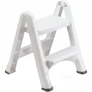 Two-Step Folding Foot Stool 14-Inch High White 300 Pound Capacity Small Step Stool for Adults/Kids for Use in Library/Kitchen/Bathroom/Garage/Closet