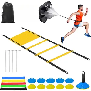 Speed Agility Training Equipment Set - 20ft Agility Ladder, 10 Disc Cones, Resistance Parachute, 5 Resistance Bands & Carry Bag