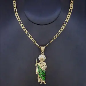 Green St. Jude Necklace, Saint Jude Figaro Style Necklace, Festival Gift