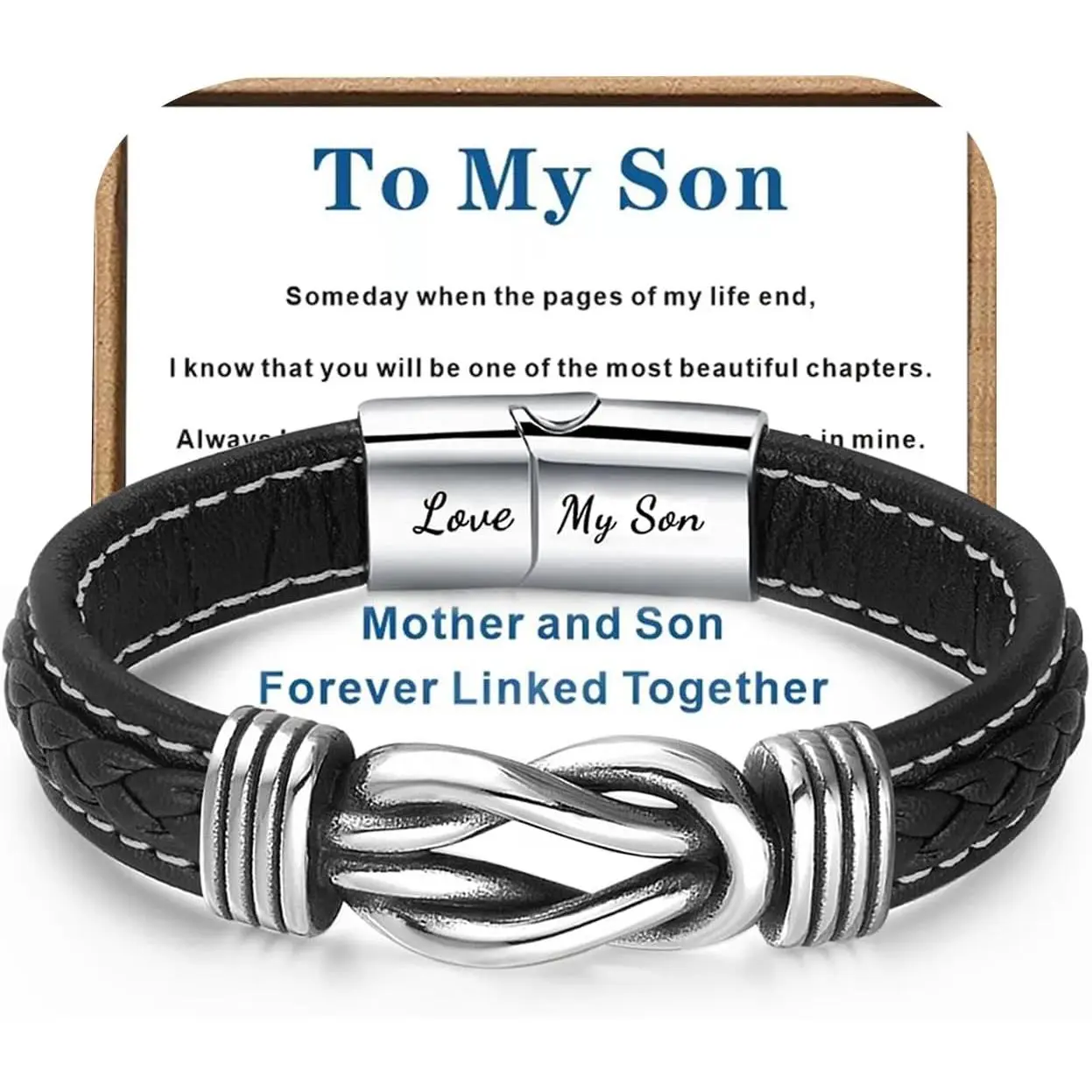 Leather Bracelet for Men Multi-Layer Braided Leather Infinity Bracelet with Clasp Black Inspirational Bangle Bracelets Wristband Christmas Birthday Valentine's Day Gifts for Son