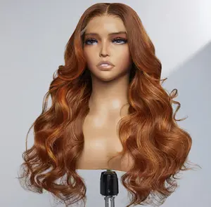 LIMITED DESIGN | AILA GINGER HIGHLIGHT 5X5 CLOSURE HD LACE GLUELESS MID PART LONG WIG 100& HUMAN HAIR