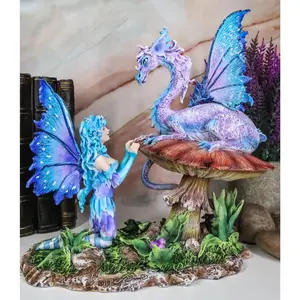 Ebros Amy Brown Companion Enchanted Elf Fairy FAE Damsel with Toadstool Dragon Statue 8.5" Tall Fantasy Mythical Faery Garden Magic Collectible Figurine Fairies Pixies Nymphs Decor