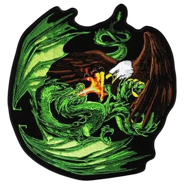 Dragon and Eagle Flames Fighting Large Biker Patch for Vests 12x11 Inch