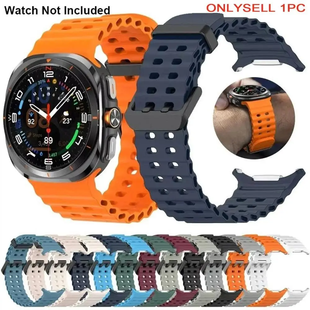 Sport Silicone Watch Band for Galaxy Watch 7 Ultra 47mm, Easily Adjustable with a Secure Deployant Clasp for Active Use, Camping, Wearable