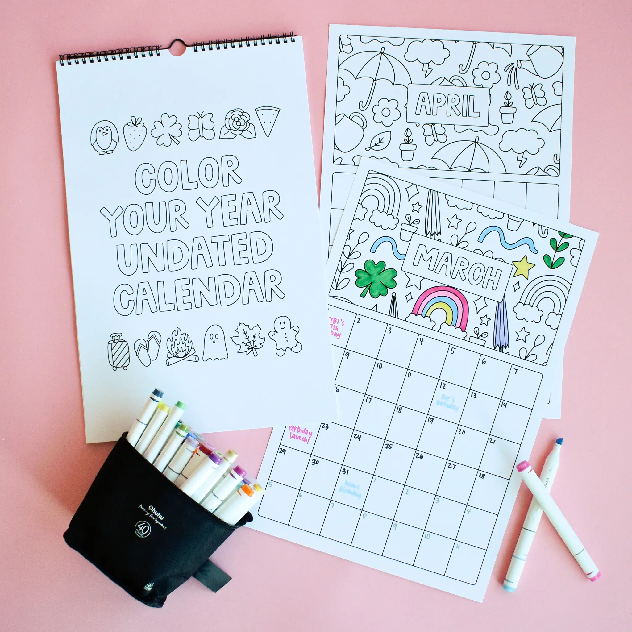 Color Your Year Undated Calendar - Large Format
