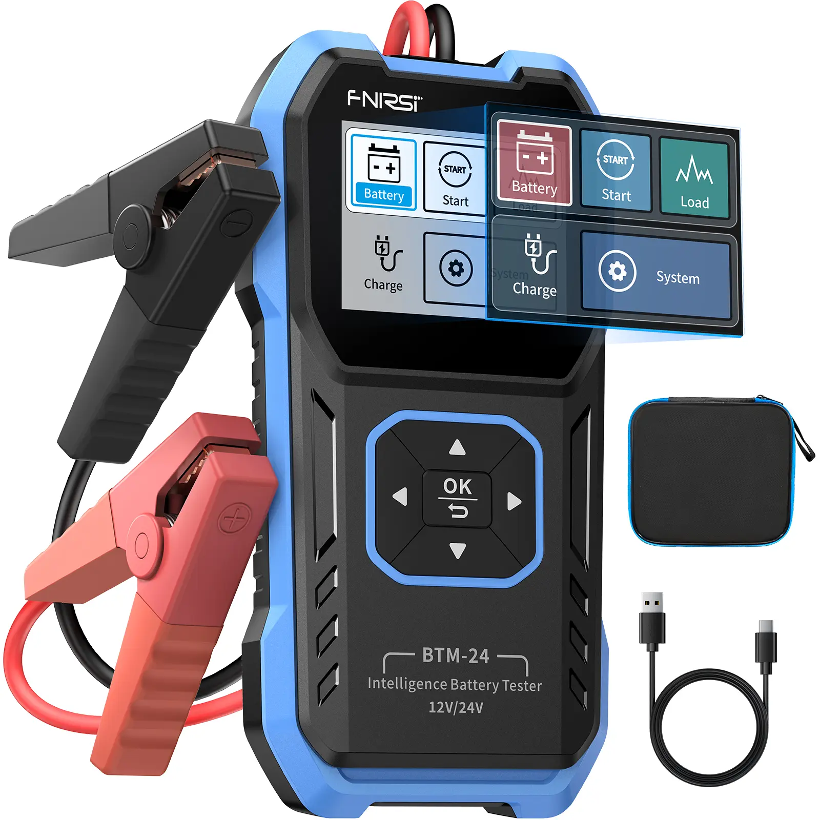 FNIRSI BTM-24 12V-24V Automotive Battery Tester, 0-2000 CCA Vehicle Alternator Analyzer with Voltage, Internal Resistance, Charging, Load & Cranking Testing for Car, SUV, Boat