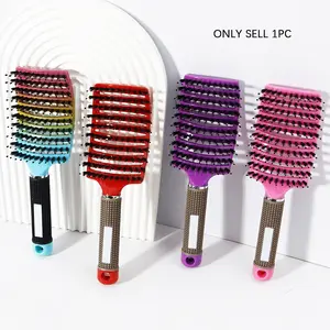 Curved Ventilated Boar Bristle Hair Brush, Anti-Static Massage Comb, Abs Plastic Handle, Suitable for Dry and Wet Use, Smooth Hair Care Tool, Detangling Hair Brush, Anti Static Hairbrush