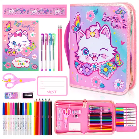 YOYTOO 36Pcs Multicolor Kids' Art Supplies Coloring Drawing Kit with Case - Writing Utensils, Colored Pencils, Markers, Gel Pens, Color Pages, Canvas, Plastic Calligraphy Tools, Crafts Supplies, Birthday Gift for Girls (Promotes Relaxation)