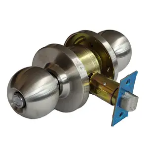 ECS HARDWARE Commercial Door Knob Set with Stainless Steel Lock, 2-3/4 in Standard Backset, Satin Chrome Finish, Privacy Function, Grade 2 Door Security Lock Hardware