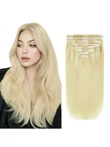 #613 Blonde 8 Pcs Human Hair Clip-In Extensions Set, Silky Straight Real Human Hair, #613 Golden Blonde, High Quality Thick Hair, Easy to Wear & Secure, Perfect for Daily & Special Occasion Hairstyles.