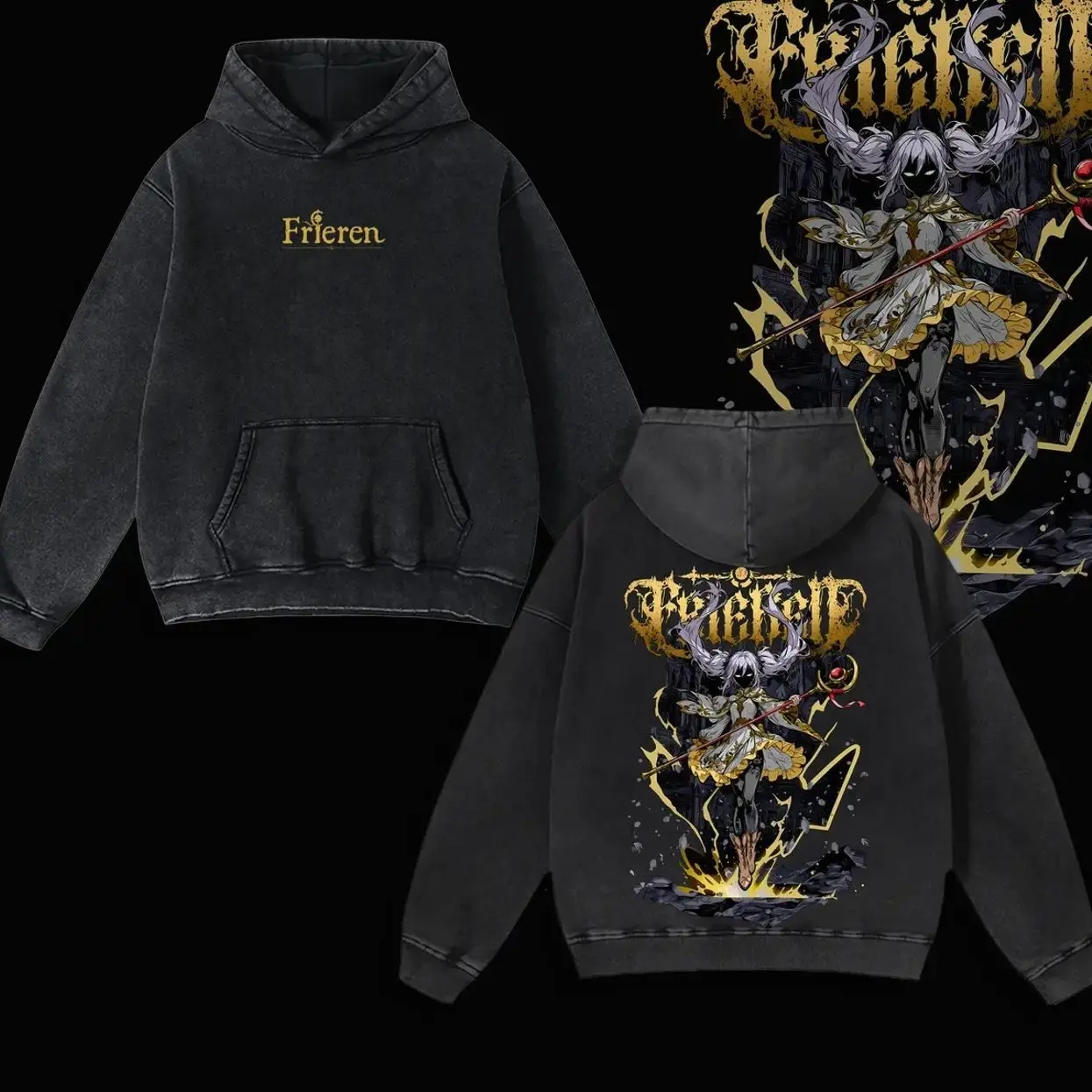 Frieren Beyond Journey's End Elf Anime Hoodie Double Printed Vintage Unisex Oversize Manga Merch Washed Heavyweight Cotton Hoodie Frieren Fan Anime Fan Anime Clothing streetwear N1L
