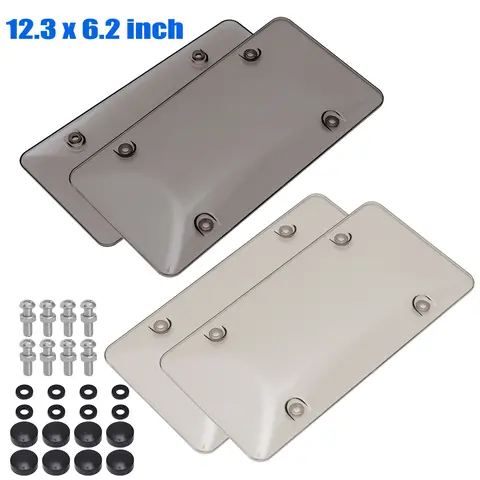 Dazone 2Pcs 12.3x6.3 inch Unbreakable License Plate Bubble Covers Universal Fitment Protector with Screws and Washers Clear Polycarbonate UV Resistant