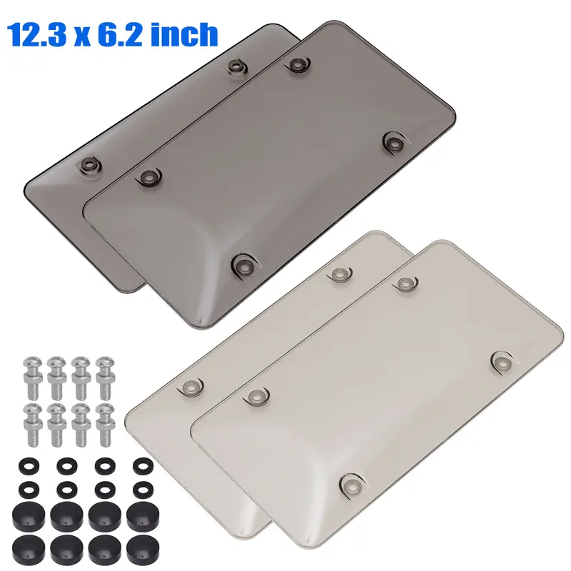 Dazone 2Pcs 12.3x6.3 inch Unbreakable License Plate Bubble Covers Universal Fitment Protector with Screws and Washers Clear Polycarbonate UV Resistant