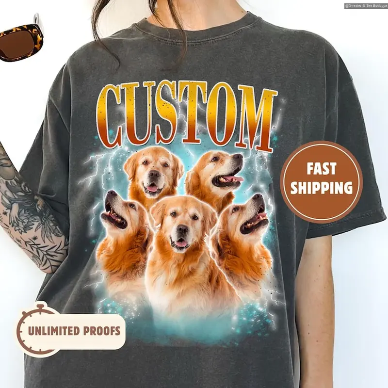 Custom Vintage Bootleg Pet Shirt Pet Photo + Name Custom Dog Portrait Personalized Shirt Custom T Shirts Cat Shirt 90's Tee , Unisex Apparel