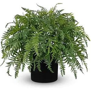 Hollyone 16.9" Fake Ferns Faux Boston Fern in Pot Artificial Ferns for Outdoors Indoor Large Fern Faux Potted Plant Greenery Bush for Door Patio Garden Farmhouse Windowsill Office Room Home Decor