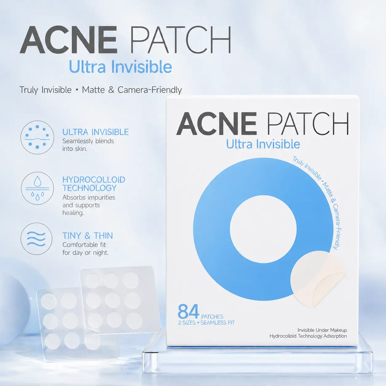 Clear Invisible Pimple Patches Infused Centella Asiatica Tea Tree Oil, Hydrocolloid Acne Spot Stickers Absorb Pus Oil, Makeup Friendly Zit Patches Prevent Acne Scars