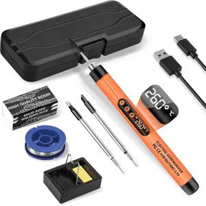 Mini Cordless Soldering Iron Kit, USB Rechargeable Portable Cordless Soldering Iron, LCD Digital Adjustable Temperature Thermostatic Soldering Gun for Home Appliance Repair, DIY-Orange
