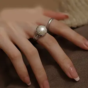 Elegant pearl ring, 925 sterling silver adjustable size ring - perfect for daily wear and special occasions, suitable for parties, suitable for wedding accessories