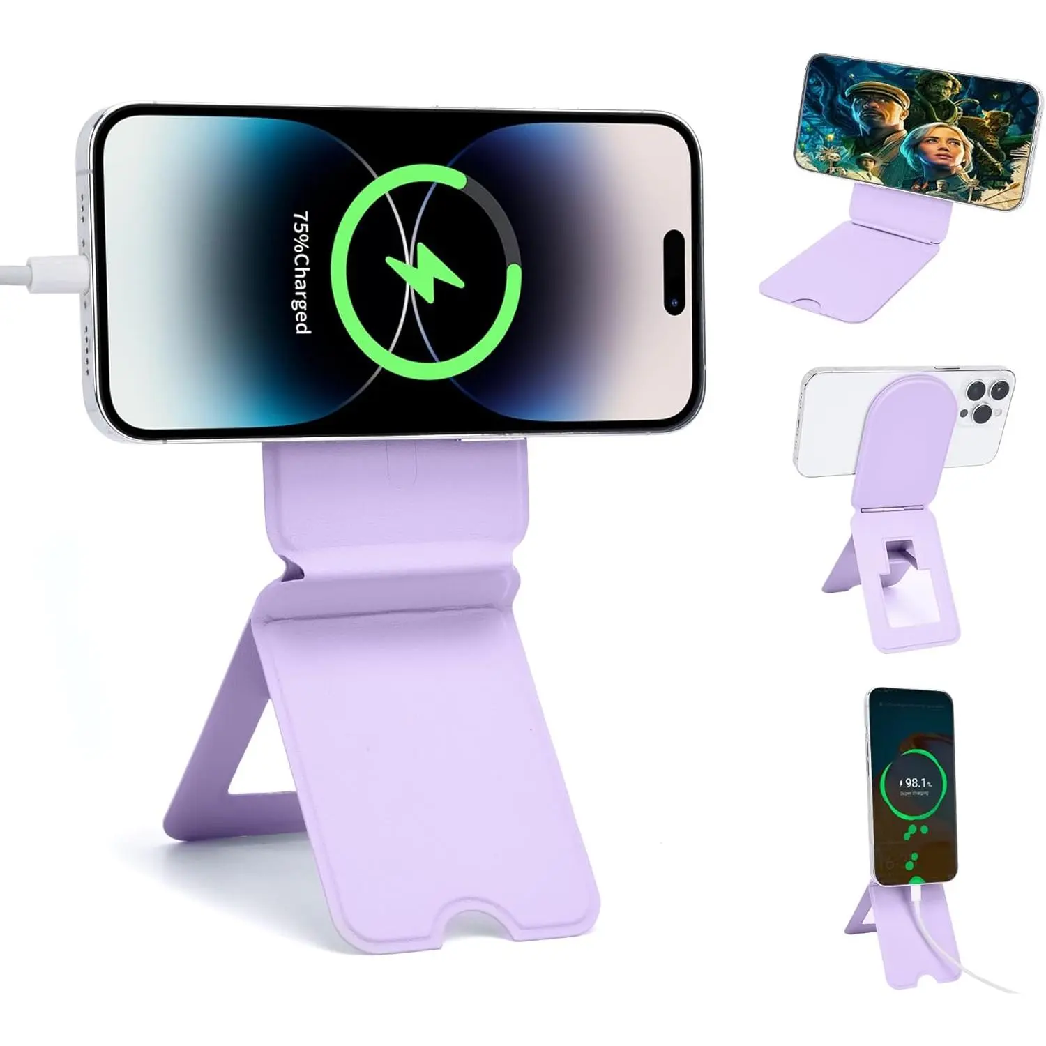 Phone Stand,  Foldable Phone tripods Stain-Resistant Leather & Angle Adjustment, Multifuctional   Phone Tripod for  16/15/14/13/12-(Purple)