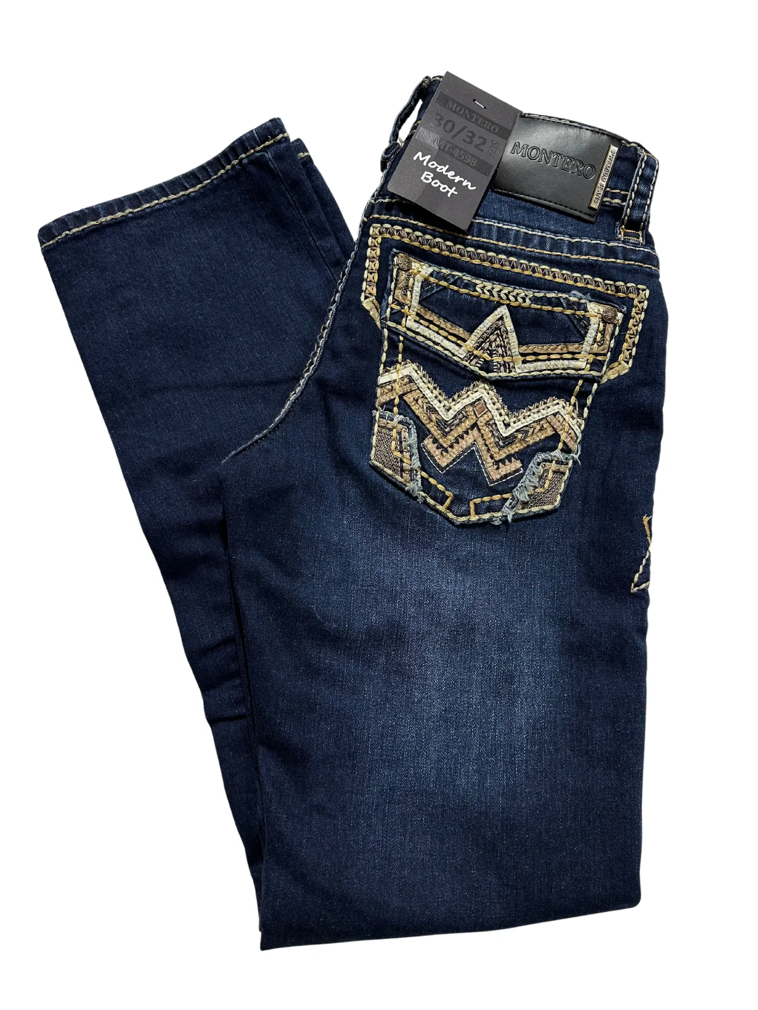 Montero Denim Pointed Stitched Pocket Modern Boot Jean - Dark Blue