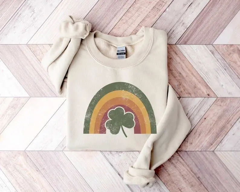 Retro Lucky Shamrock Rainbow Sweatshirt, Shamrock Shirt, St Patrick Day Sweatshirt, Lucky Shamrock Sweater, Irish Day Rainbow Shirt