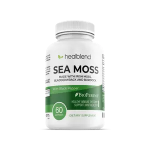 healblend Organic Sea Moss, Bladderwrack, Burdock, & BioPerine - 1405mg with Black Pepper - Natural Wellness and Detox Support Supplement - 60 Capsules