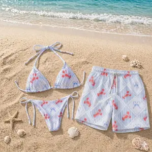 [Hot Summer 2026 Matching Set] Lobster Print Bikini Set & Matching Swim Shorts – Coastal Beach Swimwear, Nautical Summer Couple Swimsuit