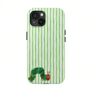 "The Very Hungry Caterpillar" Phone Case – Cute Storybook Cartoon Protective Cover with Simple Green Stripe Background, Compatible with iPhone 17, 16, 15, 14, 13, 12, 11, Pro Max, Plus, Ideal Holiday Gift for Friends, Family, or Yourself