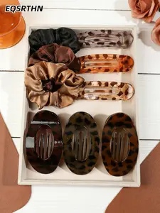 9pcs Retro Tortoise Shell Hair Clip Set, French Style Large Cellulose Acetate Hair Barrettes & Silk Satin Scrunchies, Elegant Leopard Print Non-Slip Hair Pins, Vintage Hair Accessories for Women Thick Thin Hair