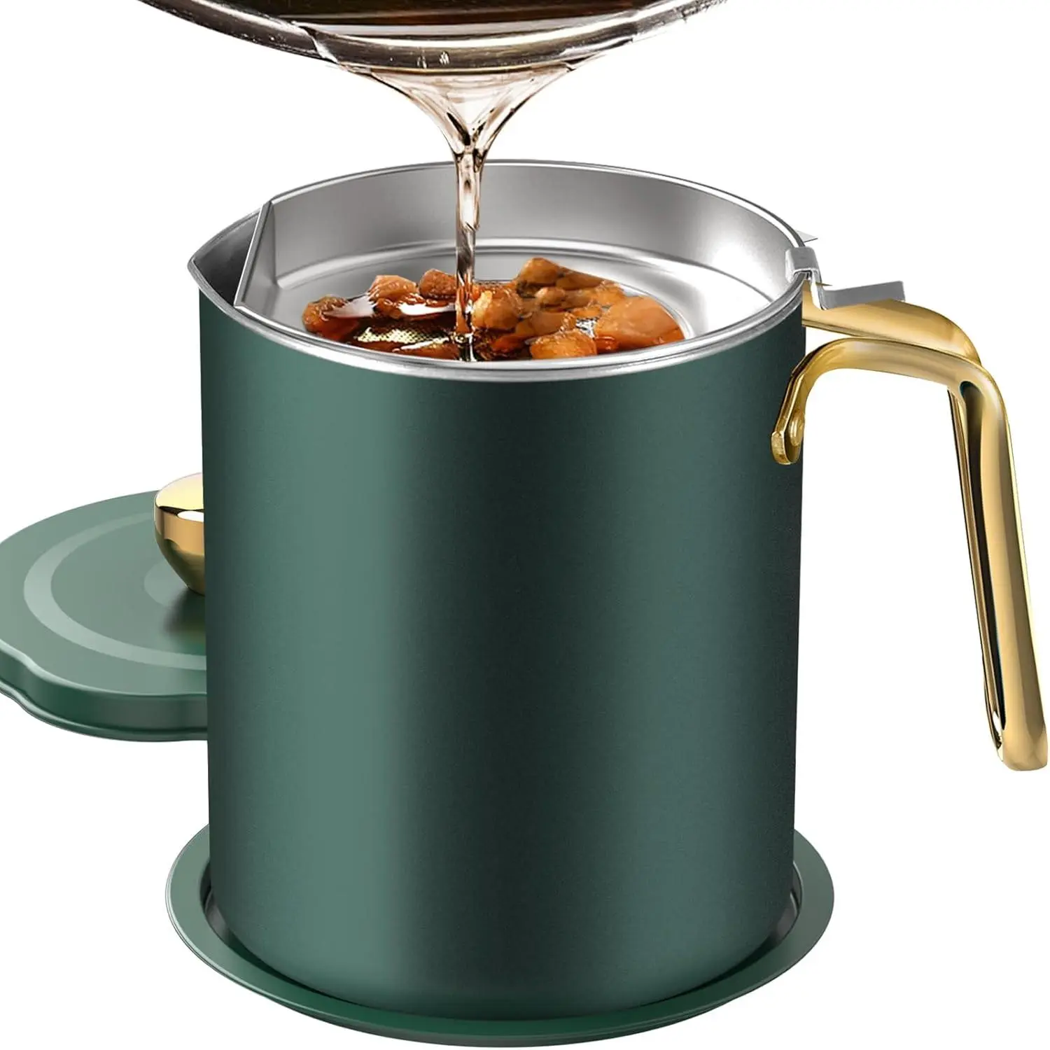 Stainless Steel Bacon Grease Saver with Fine Mesh Strainer, 2L / 67.6 fl oz, Non-slip Tray