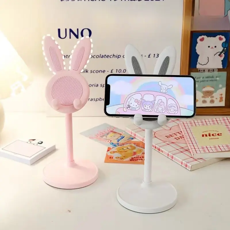 Cartoon Rabbit Adjustable Cellphone Stand, Telescopic Desktop Holder, Collapsible Phone Stand, Expandable Phone Stand, Foldable Lazy Bracket for Desk Home Office, Universal Mobile Phone Mount Compatible with All Smartphones, Folding