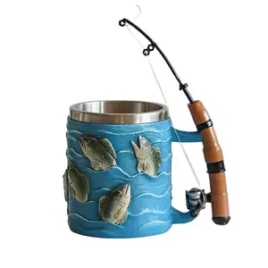 300ml Fishing Mug, Stainless Steel Beer Mug for Fishing Enthusiasts - 3D Fish and Fishing Rod Handle Design, Perfect Gift for Anglers, Creative Beer Mug for Home Bar