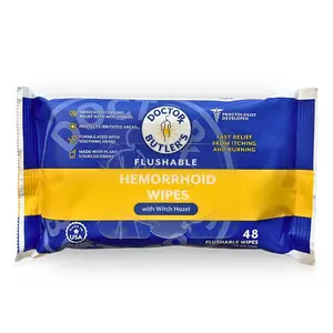 Doctor Butler's Flushable Hemorrhoid Wipes – Flushable Wipes with Witch Hazel for Soothing and Relief from Discomfort Flower Toilet Leaf