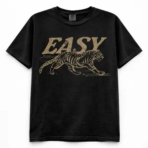 Comfort Colors Easy Tiger T-shirt - Casual Crew Neck, Long Sleeve, Graphic Design, Available in Multiple Colors, Suitable for Men & Women - Top 56J