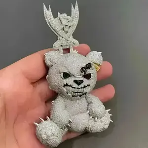 Hip-Hop Trendy Style Hot-Selling Violent Bear Pendant With Copper Inlay And 5A Zircon