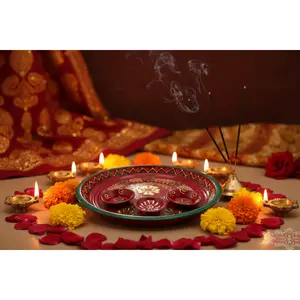 Decorative Pooja Thali Plate - Traditional Aarti Plate with Hand-Painted Designs