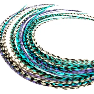 Real Purple, Turquoise & White Color Feather Hair Extensions Clip-In DIY Kit (21 Pc) | 8”-14” length | Boho Festival + Western Cowgirl Hair | Heat Safe, No Damage, Salon Quality