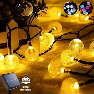 20 LED Solar Powered String Lights, Vintage Fairy Ball Design Pendant Light, 8 Modes, Outdoor Garden Party Decor, Wedding Courtyard Lantern