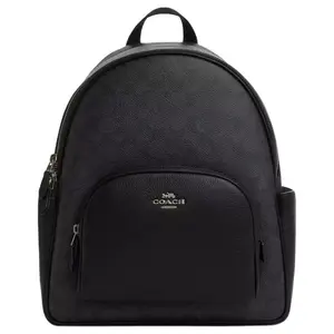 COACH Court 27 Double C Monogram Zip-Top PVC Backpack for Women, Large Size, Charcoal Black
