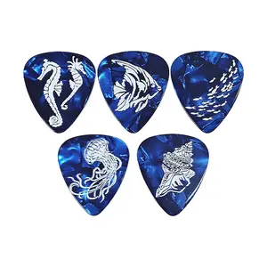 Deep Sea Visual Guitar Picks Set, 0.71mm Non-Slip Plectrums, Pop/fingerstyle Universal, 5 Pieces, Anti-Slip Design